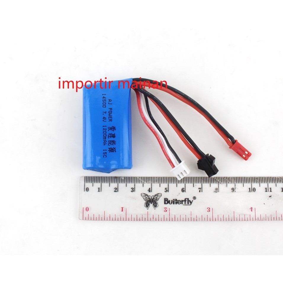 Baterai Li-ion 7.4V 1200mAH JST plug SM plug Dual Soket For WPL D12 D22 D42 MN90 MN99 WPL C34 FY004