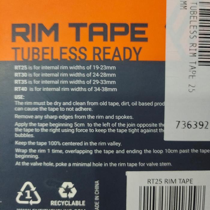 TOP PRODUK RIM TAPE SEPEDA ROADBIKE ENTITY TUBELESS RIM TAPE TUBLESS READY 25MM