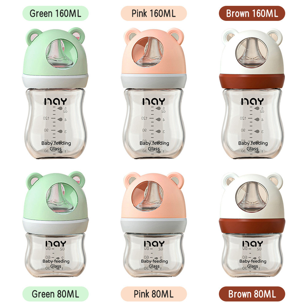 OKEYI Botol Susu Kaca Untuk Bayi Baru Lahir Seri 80ml/160ml Dengan Puting Antikolik 0 ~6+ Bulan
