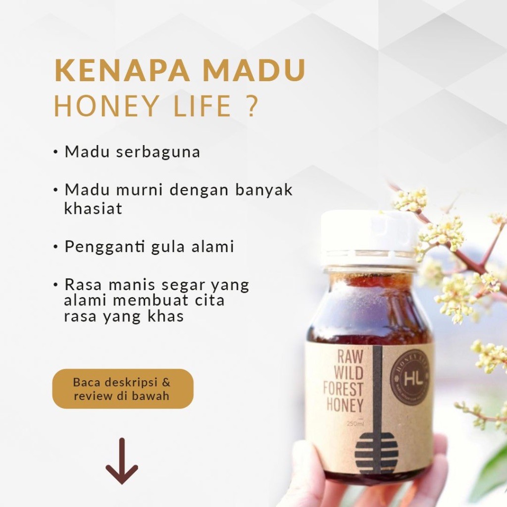 

HL - Madu Asli Hutan Honey Life Madu Murni Forest Honey 250ML + Sendok Makan Kayu