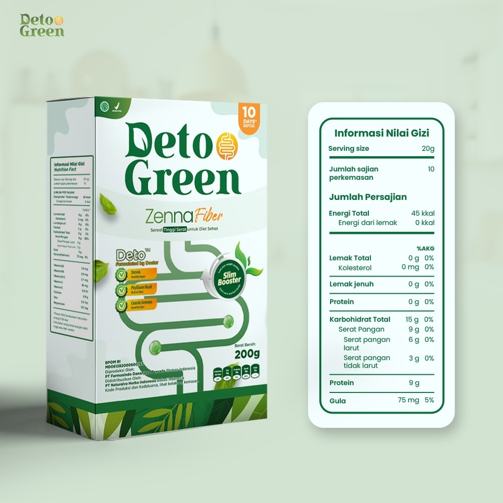 

DETOGREEN Zenna Paket 3 Fiber Oat Sereal Sehat Diet ektif Turunkan Berat Badan Optimal 200 Gram