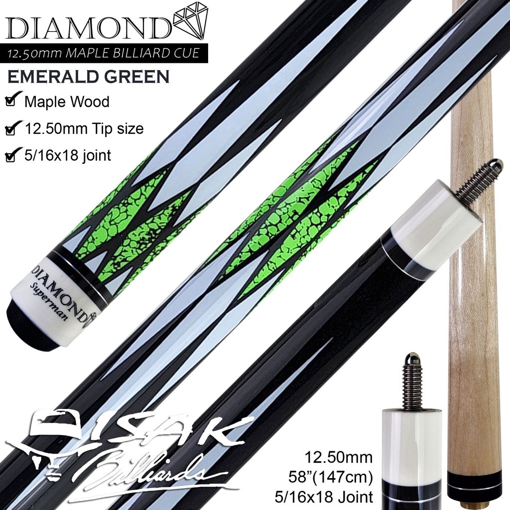 Diamond Maple Pool Cue 12.5mm Emerald Green Billiard Stick Bola Besar