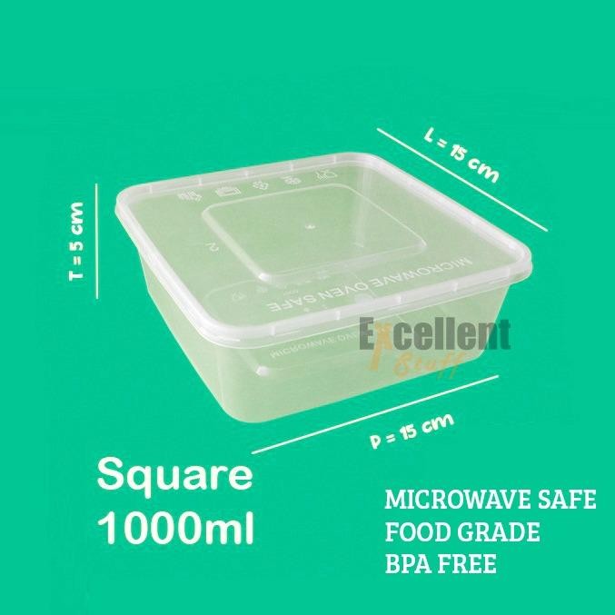 

(25pcs) kotak makan plastik Persegi square 1000 ml/ thin wall square 1000 ml