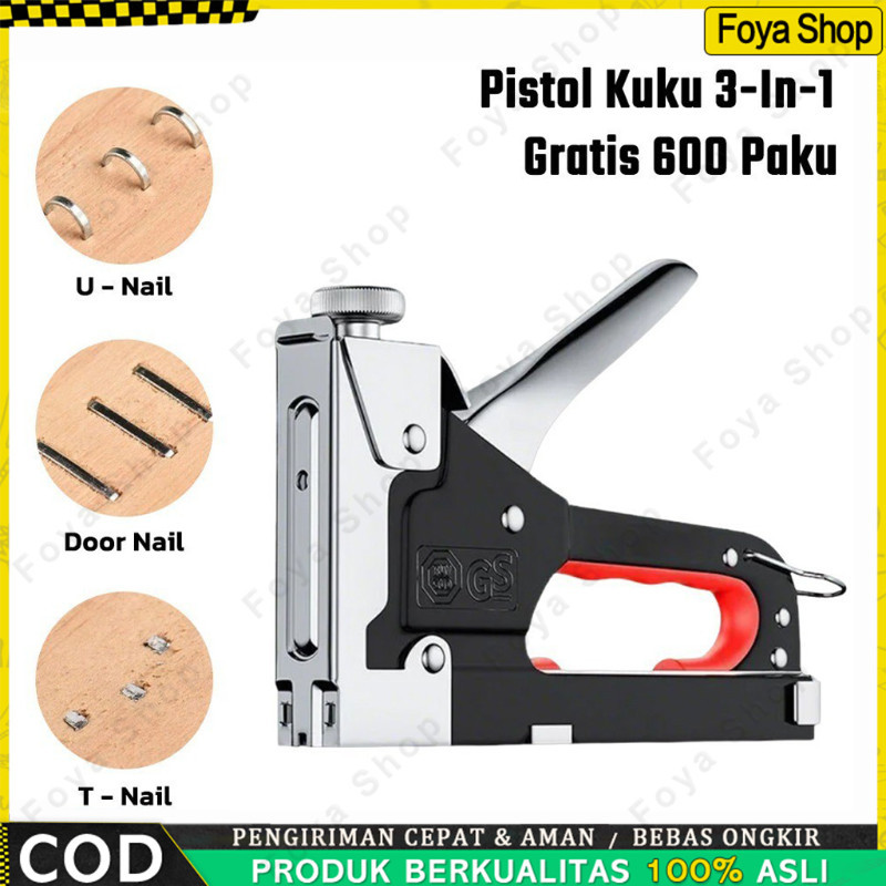 

Gratis 600 Paku / 3 In 1 Stapler Gun Konstruksi Konstruksi Furnitur DIY Pelapis Pelapis Pistol