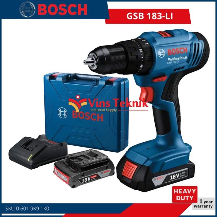 ___ Mesin Bor Tembok Baterai GSB 183 LI 18V Cordless Impact Drill 18 Volt 1 Baterai BOSCH GSB183 GSB