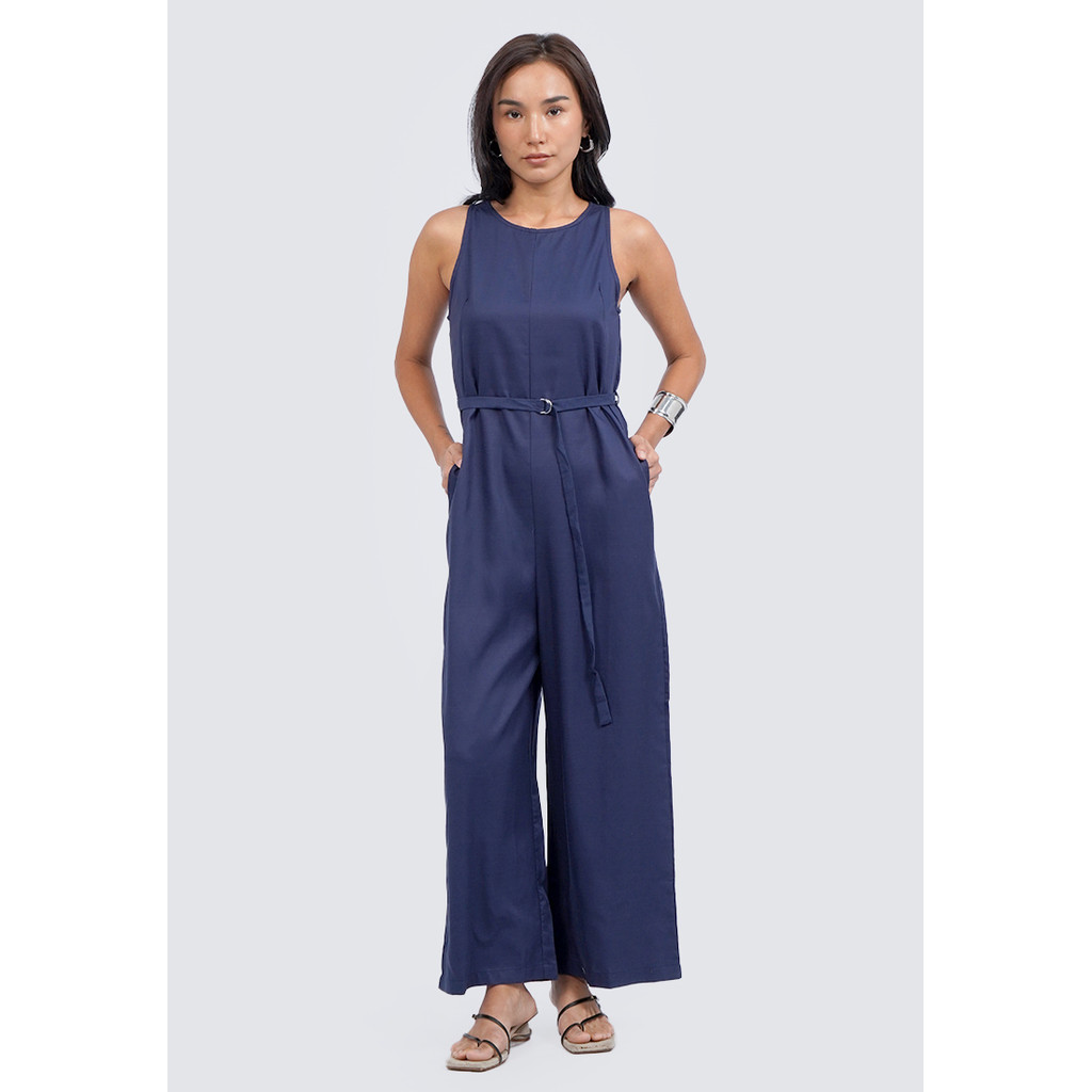 ET CETERA Round Neck Sleeveless Jumpsuit DARK BLUE