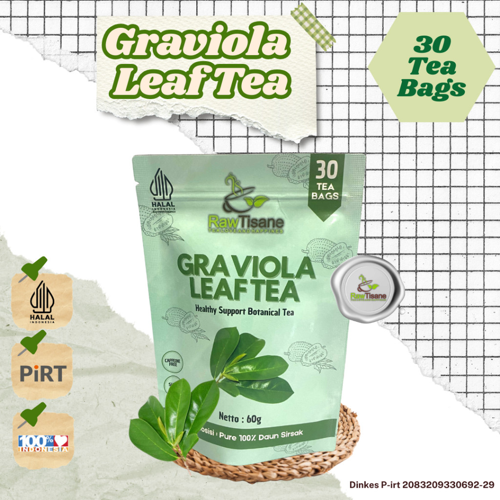 

RAW TISANE Graviola Leaf Tea : Teh Celup Daun Sirsak Isi 30 Tea Bag