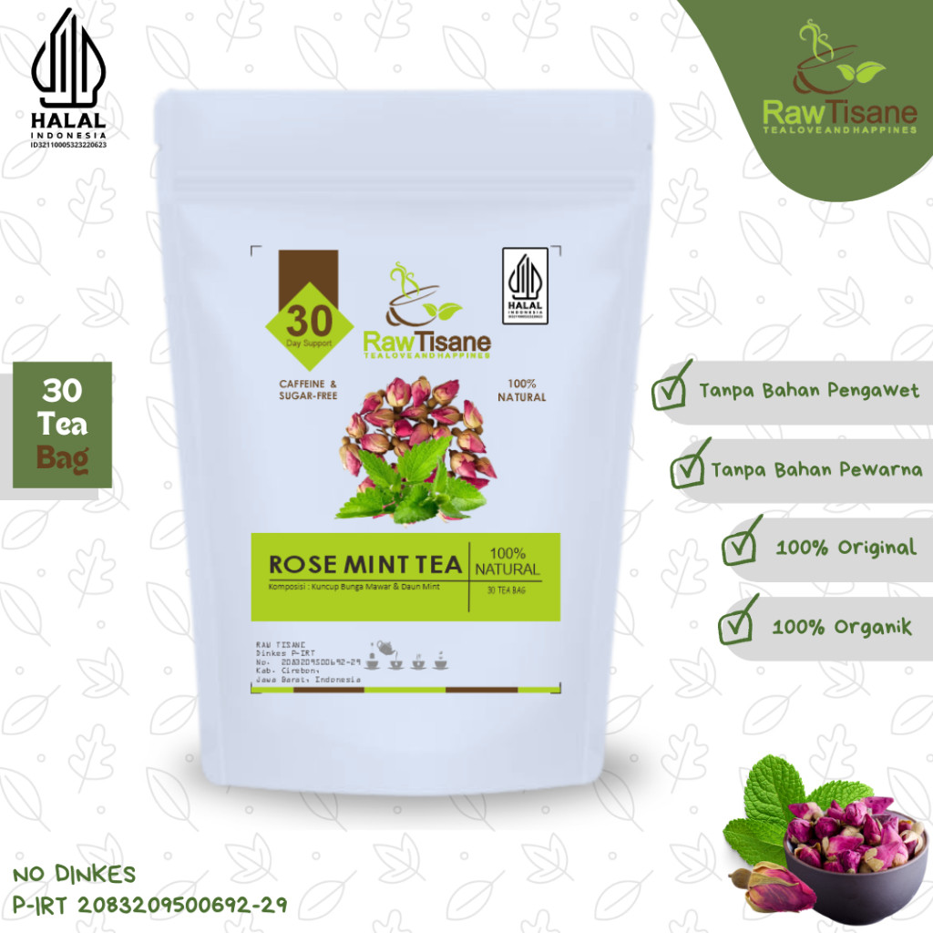 

RAW TISANE Rose Mint Tea : Teh Celup Kuncup Bunga Mawar & Daun Mint Isi 30 Tea Bag