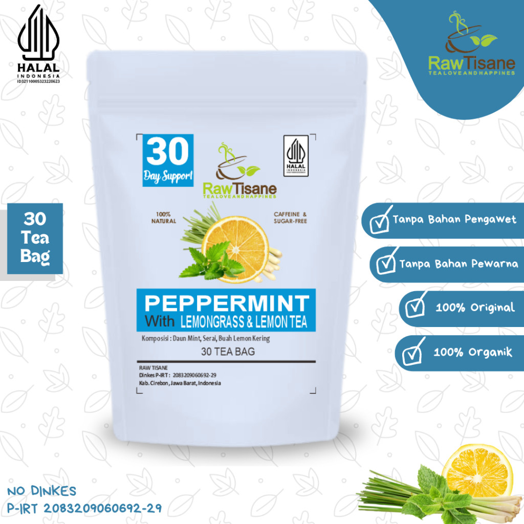 

RAW TISANE Peppermint Lemongrass Lemon Tea : Teh Celup Daun Mint, Serai & Lemon Isi 30 Tea Bag
