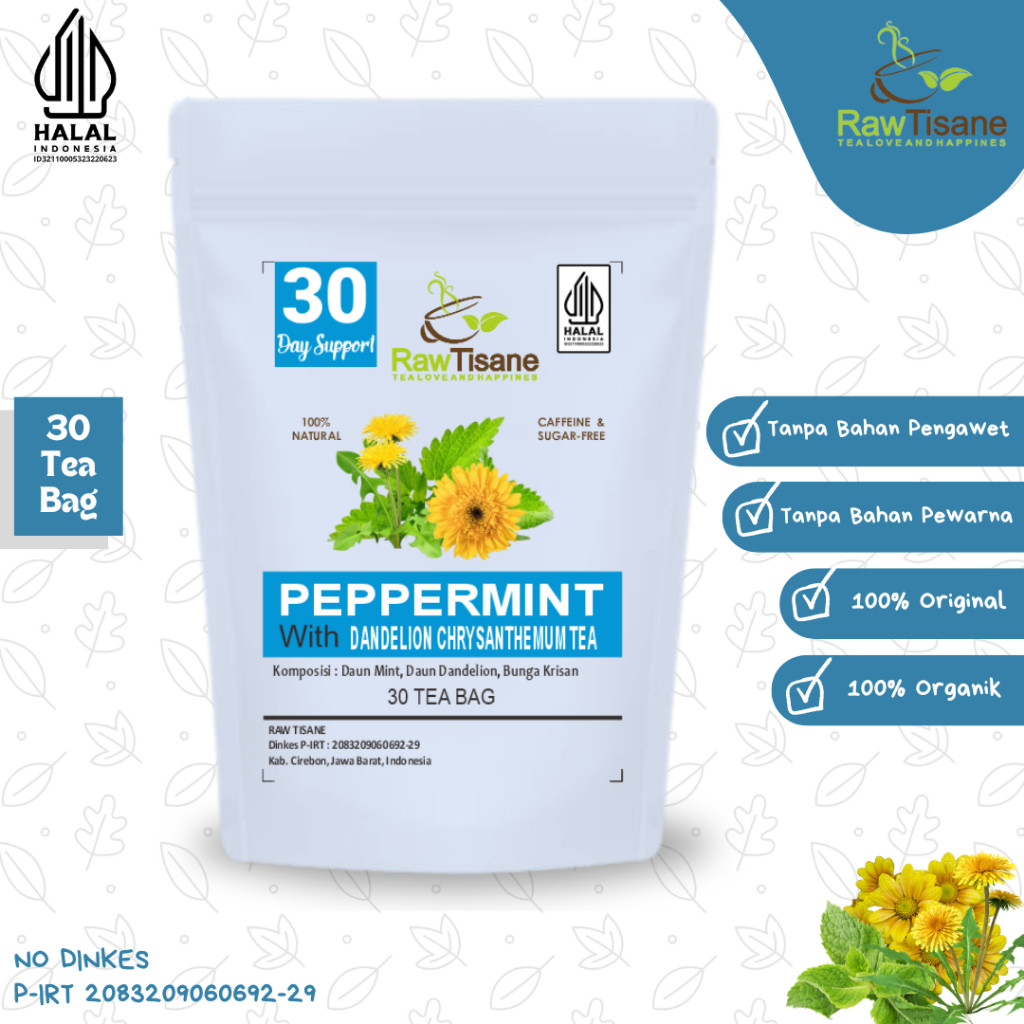 

RAW TISANE Peppermint Dandelion Chrysanthemum Flower Tea : Teh Celup Daun Mint, Daun Dandelion &