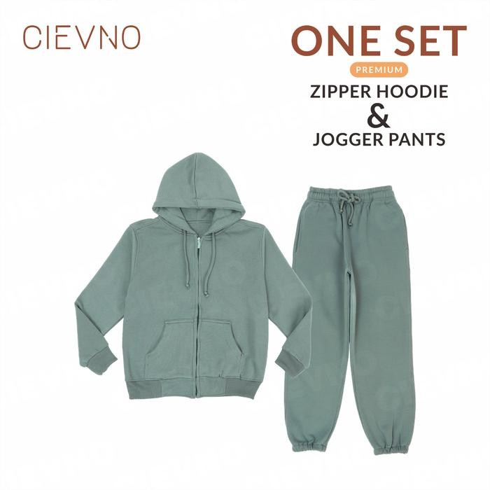 Big Salee One Set Hoodie Zipper + Celana Joger Premium Seagreen Pria&Wanita