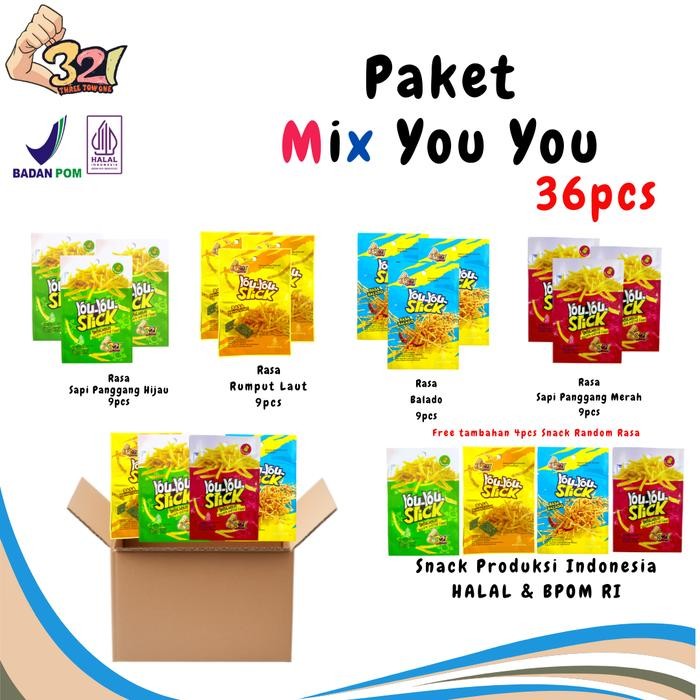 

Paket Mix YouYou isi 36pcs Dapatakan Hadiah 4pcs Snack (Gift Food Makanan snack murah ) New