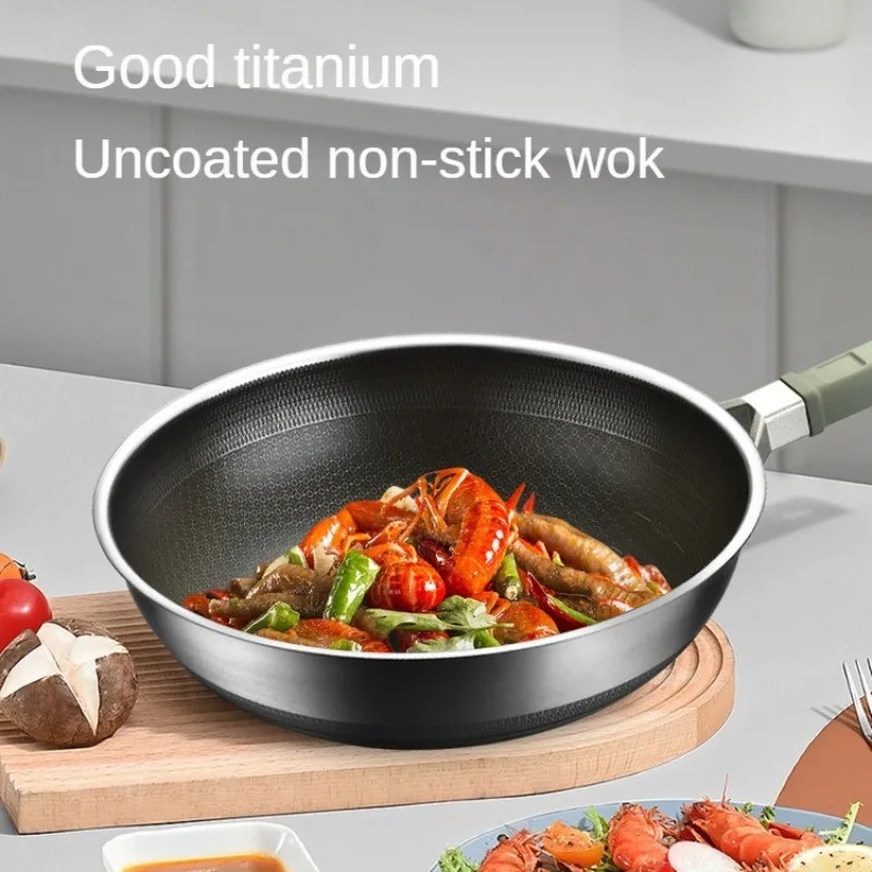 Non-stick Pan Pure Titanium Titanium Pan Uncoated Honeycomb Frying Pan Household Smoke-free Frying P