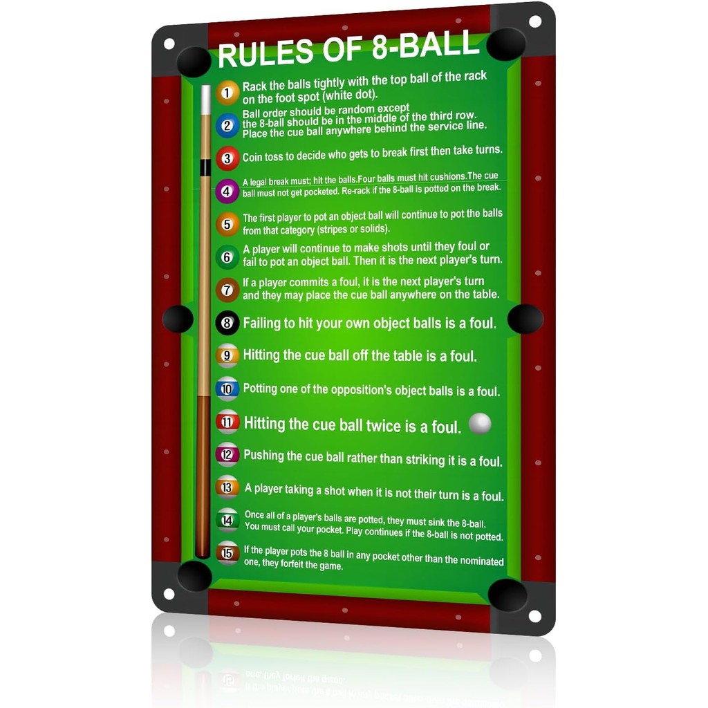 Billiard Rules 8 Ball Metal Signs Eight Ball Pool Table Accessories Funny Pool Room Decor Playing