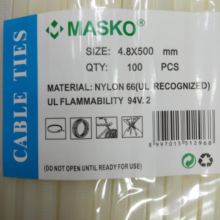 

Kabel ties tis / sabuk tali cable Masko 50 cm 4.8x500 mm hitam putih