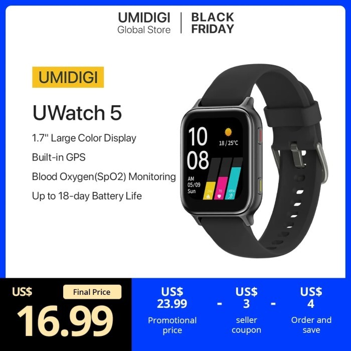 UMIDIGI Uwatch 5 Bluetooth Smart Watch GPS 5ATM Waterproof SmartWatch
