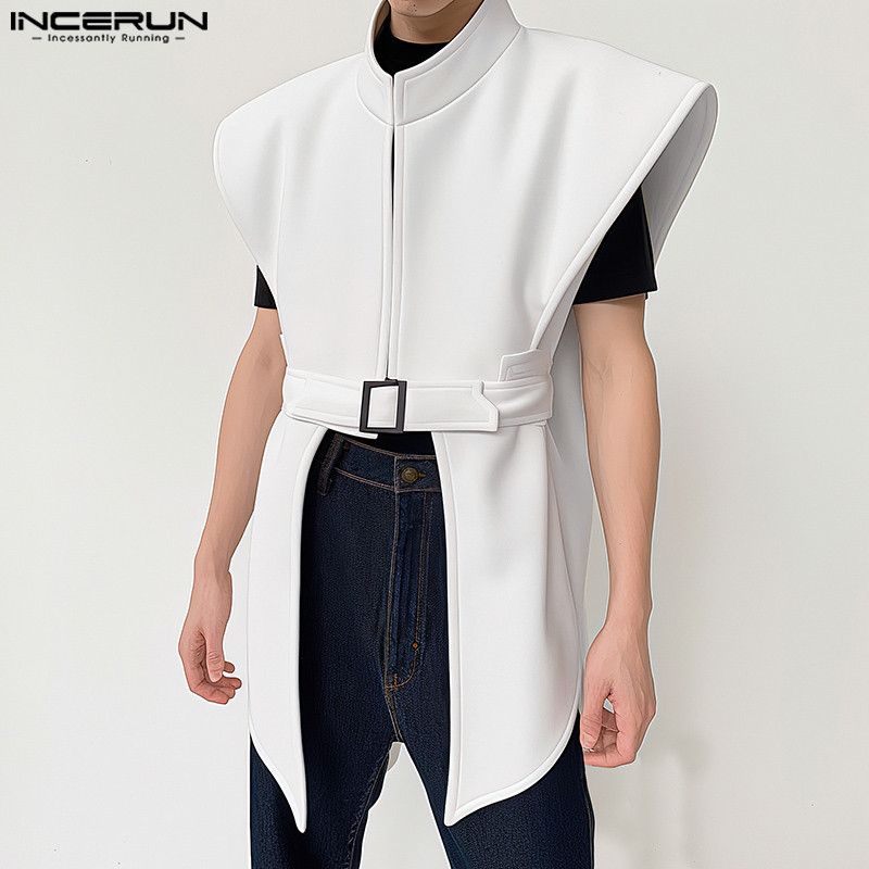 Incerun Men'S Irregular Vests Solid Stand Collar Sleeveless Casual Male Waistcoats Streetwear