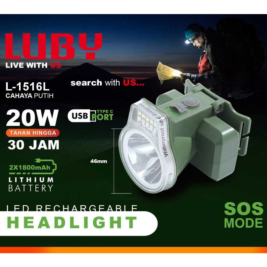 VIVE Senter Kepala 20W LUBY L-1516L / Senter Kepala Luby L1516L