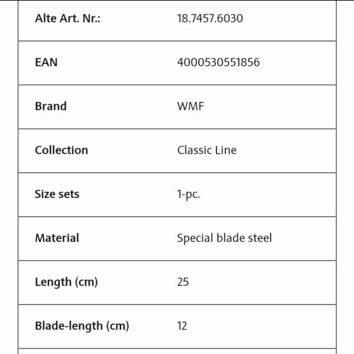 WMF Germany Pisau 25cm Utility Knife Classic Line