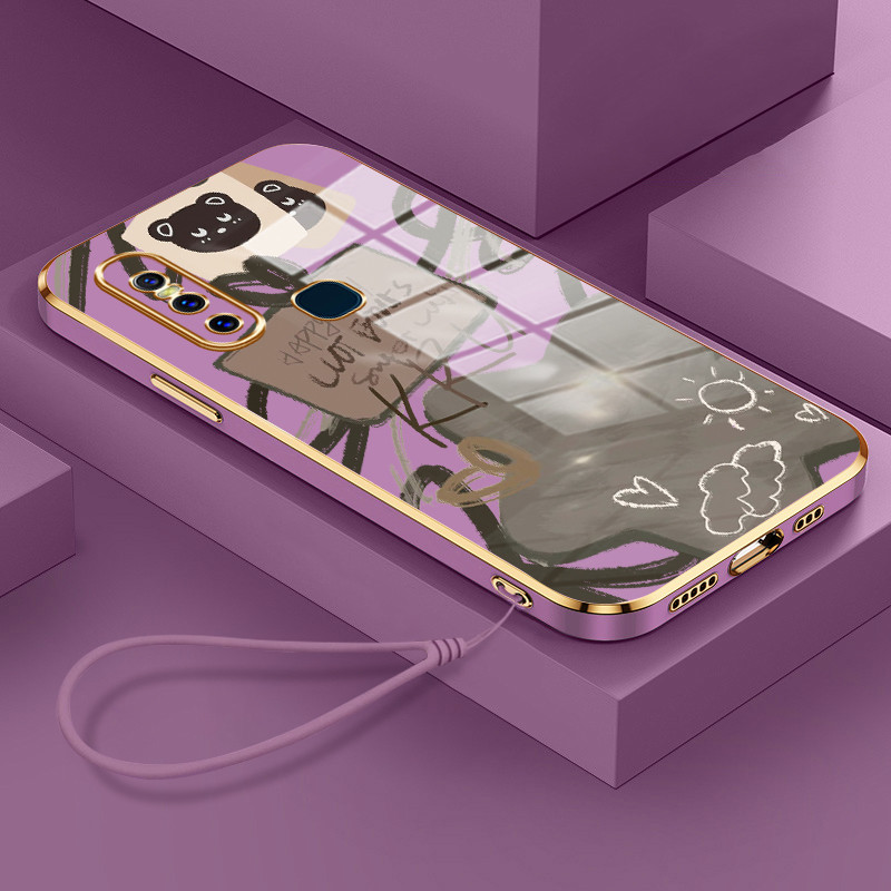 Casing Hp Untuk VIVO V15 V15 Pro Case Softcase Kesing Lempur kayu papan cinta pola Tarik tali ponsel