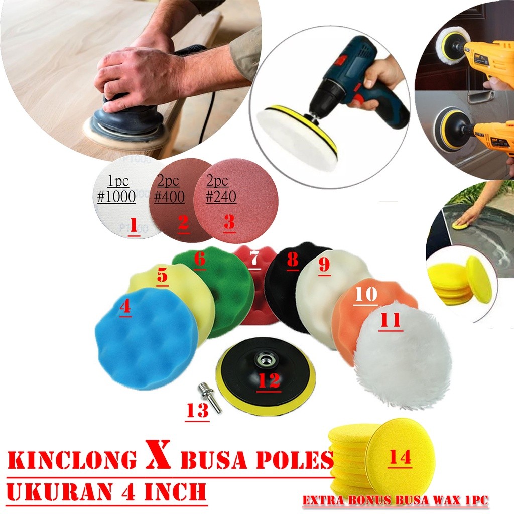 Paketan Amplas Kinclong + Busa Poles Lengkap Bor Gerinda 4" Inch