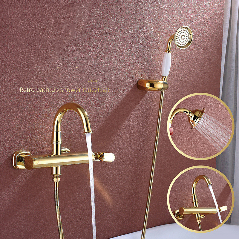 Gold Bathtub Shower Set Wall Mounted Chrome Gold Shower Faucet Brass