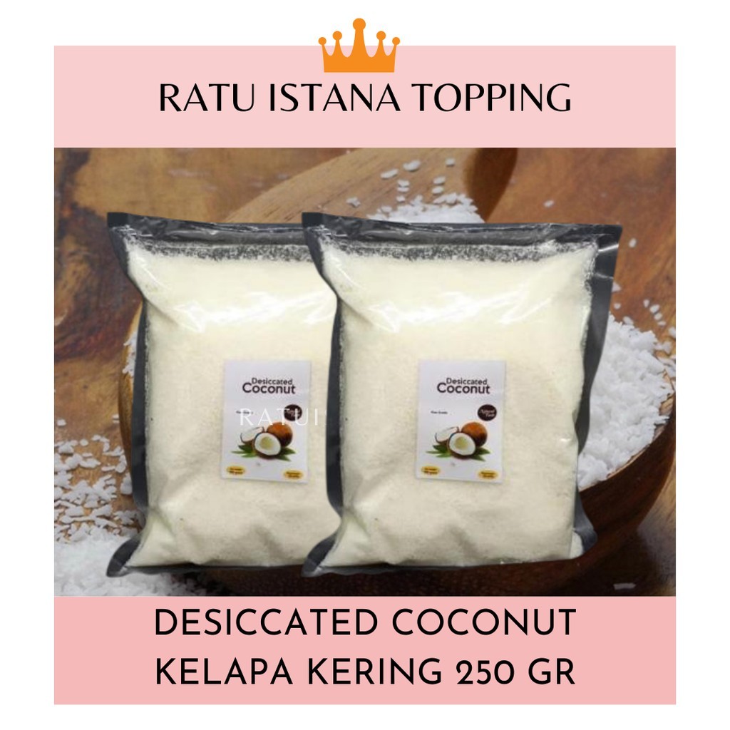 

KELAPA KERING HALUS 250 GR-DESICCATED COCONUT FINE-KELAPA KERING TOPPING DONAT