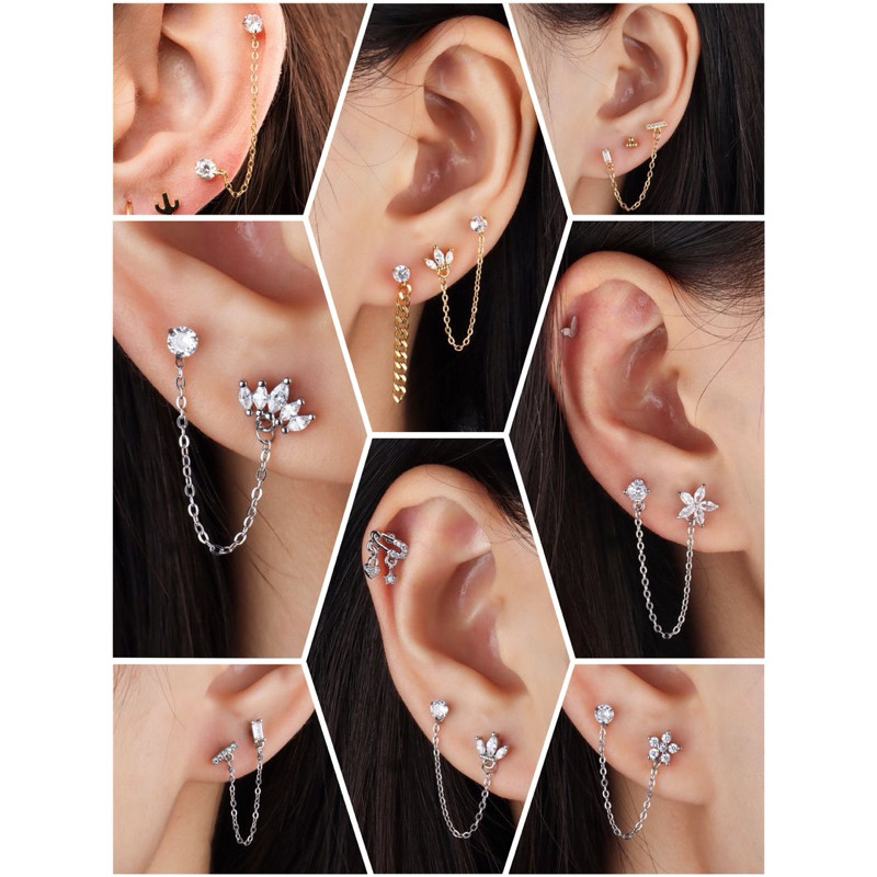Anting rantai piercing stainles stell / earing piercing rantai stainles stell emas dan silver