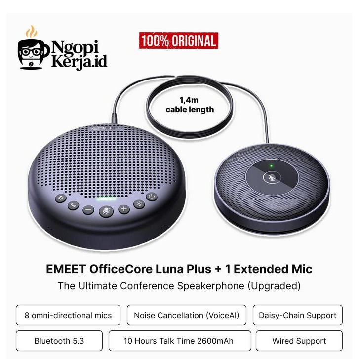 Emeet Officecore Luna Plus Meeting Kit (Extended Crophone), Speakerphone For Conferencing, Crophone
