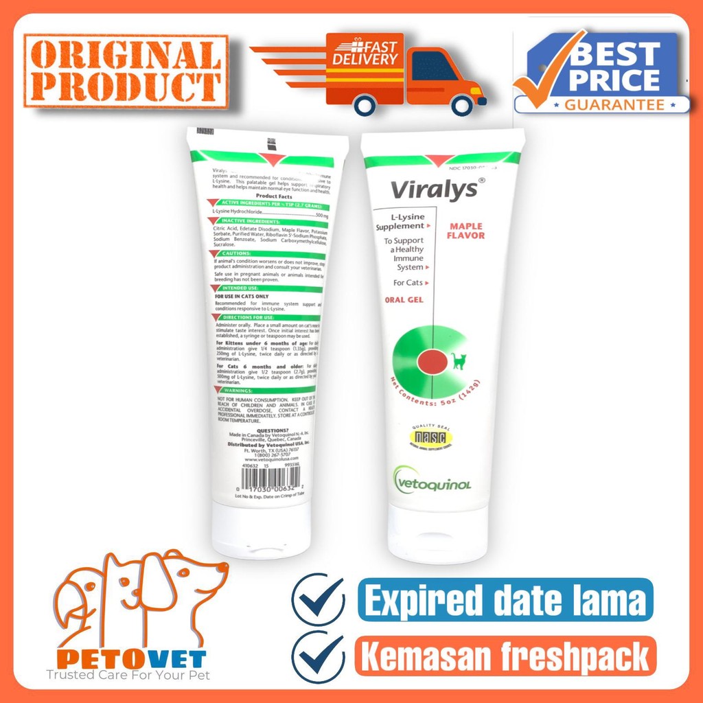 Viralys L- Lysine Oral Gel for Cat 142gr- vitamin kucing