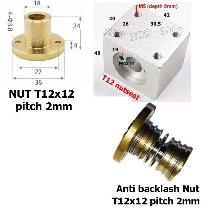 NUT LEADSCREW T12*12 PITCH 2 (MATERIAL BRASS)
