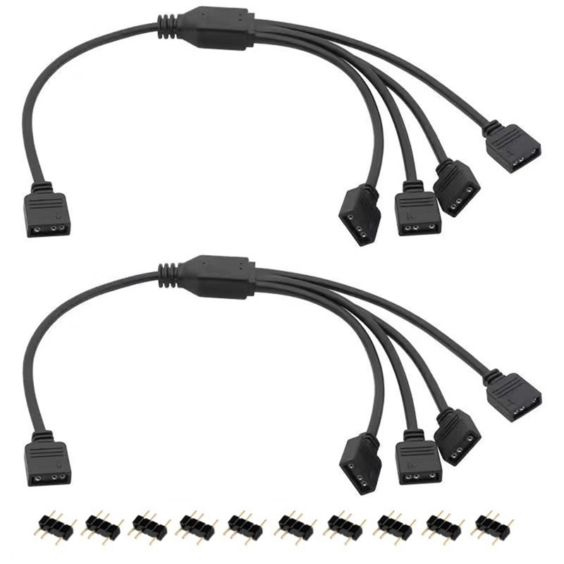 2Pcs ARGB Splitter Cable, 1-To-4 Female To Female 5V 3 Pin Addressable RGB Splitter Extension Cable 