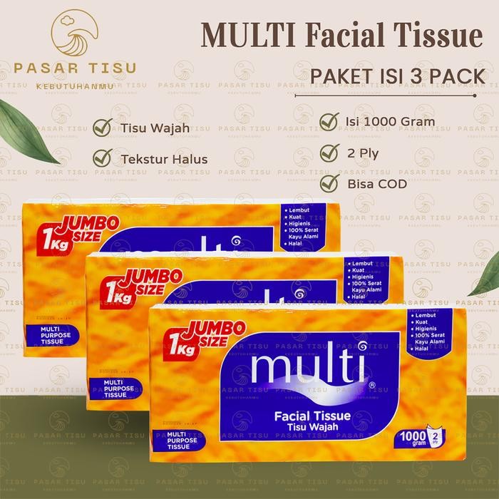 ( Paket 3 Pack ) Tissue Multi Facial Tisu Size Jumbo 1000 Gram - 2 Ply / Tisue Wajah Halus 1 Kg