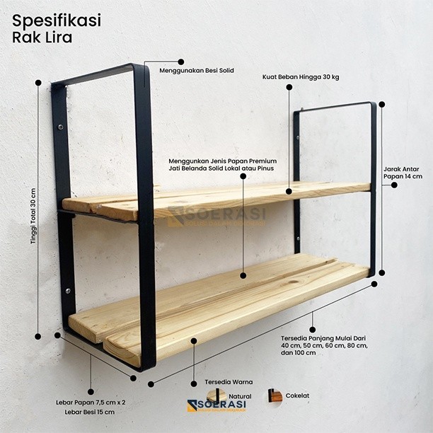 Lira Rak Dinding Tempel Gantung Ambalan Susun Tingkat 2 Ruang Tamu Keluarga Besi Dan Kayu