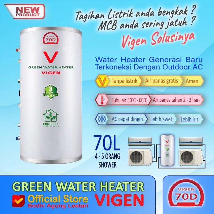 Aircon Water Heater / Pemanas Air Vigen Tipe 70D - Tanpa Listrik Grab/Gosend