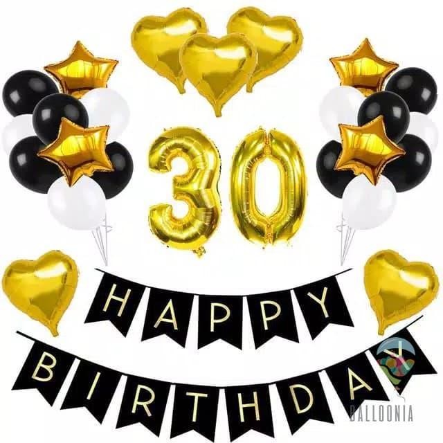 

Set Balon Foil Happy Birthday Black&Gold Banner / Decoration