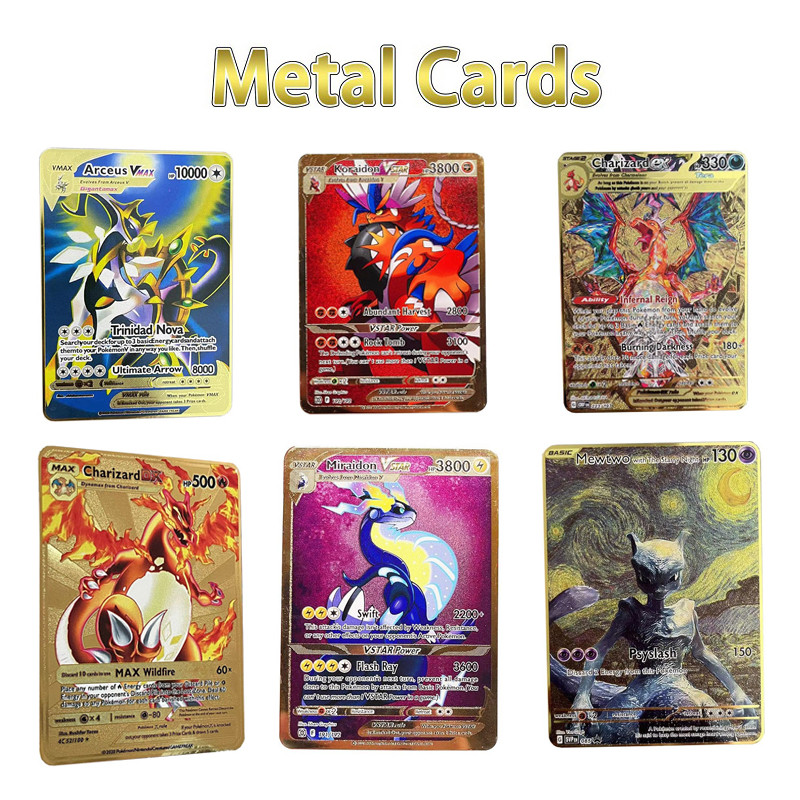 Pokemon Metal Card 10000 Points Arceus  arizard Super Card Golden English Mewtwo Vmax Gx Ex Anime
