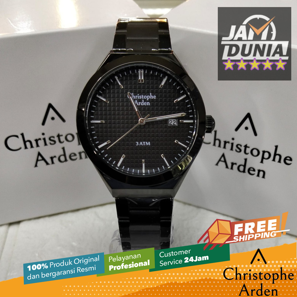 JAM TANGAN CHRISTOPHE ARDEN PRIA ORIGINAL BLACK STAINLESS STEEL STRAP CAF2002 CA F2002 JAM ANALOG CH