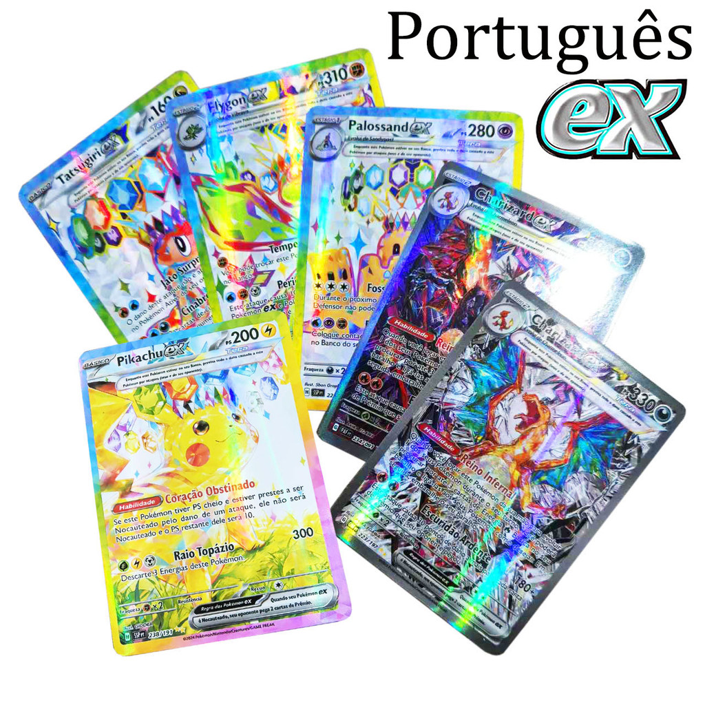 100Pcs Portuguese Pokemon Cards Terastal Pika u Vstar Vmax Gx Letter Rainbow Arceus Shiny  arizard