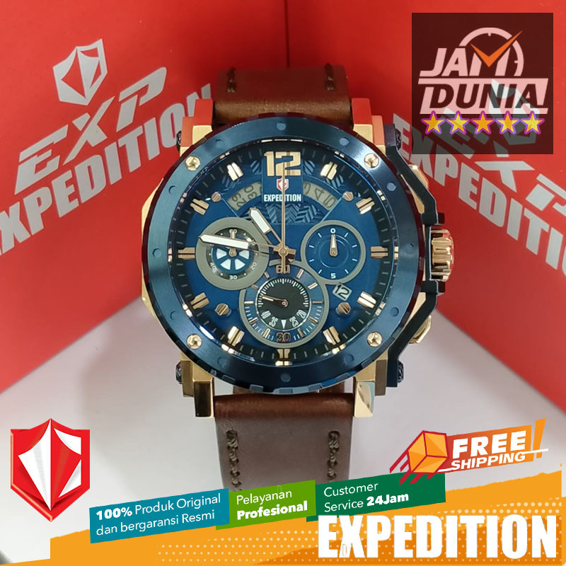 JAM TANGAN PRIA EXPEDITION ORIGINAL BROWN STRAP KOMBINASI ROSE GOLD DIAL BLUE EXF 6402 EXF6402 EXF 6