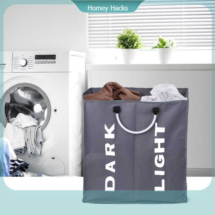 Keranjang Laundry Pakaian Kotor Lipat / Tempat Baju Kotor 2 Sekat