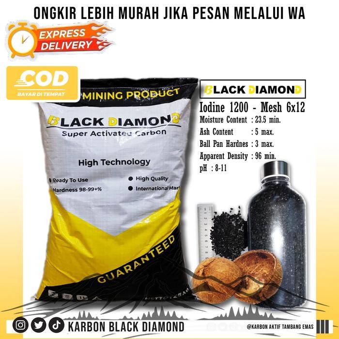 PREMIUM Karbon Aktif BLACK DIAMOND - Iodine 1200 Mesh 6x12 - Tambang Emas