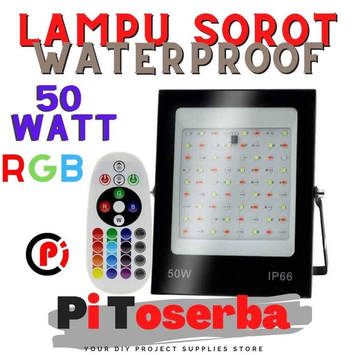 Lampu Sorot Rgb Waterproof Ip66 Flood Light 50 Watt Plus Remote 50W