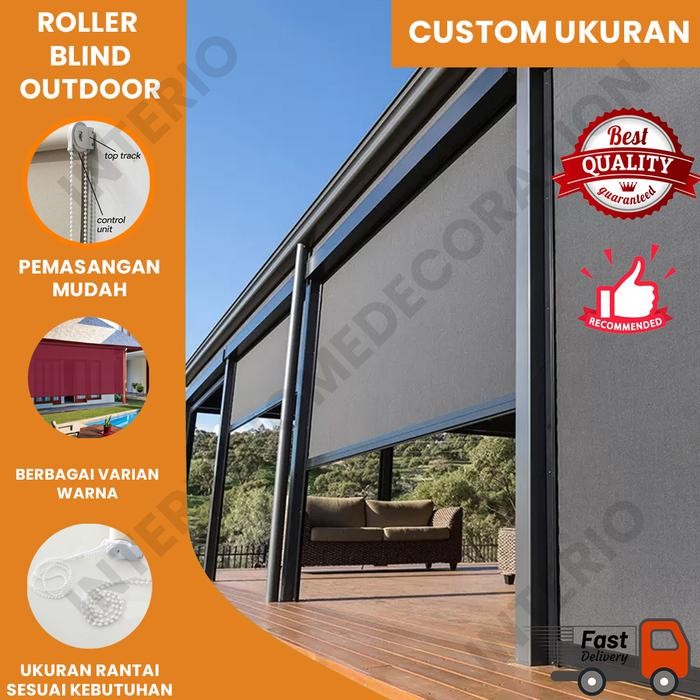 PREMIUM Suntex Roller Blind Outdoor Tampias Anti Air Hujan Tirai Gorden Krei