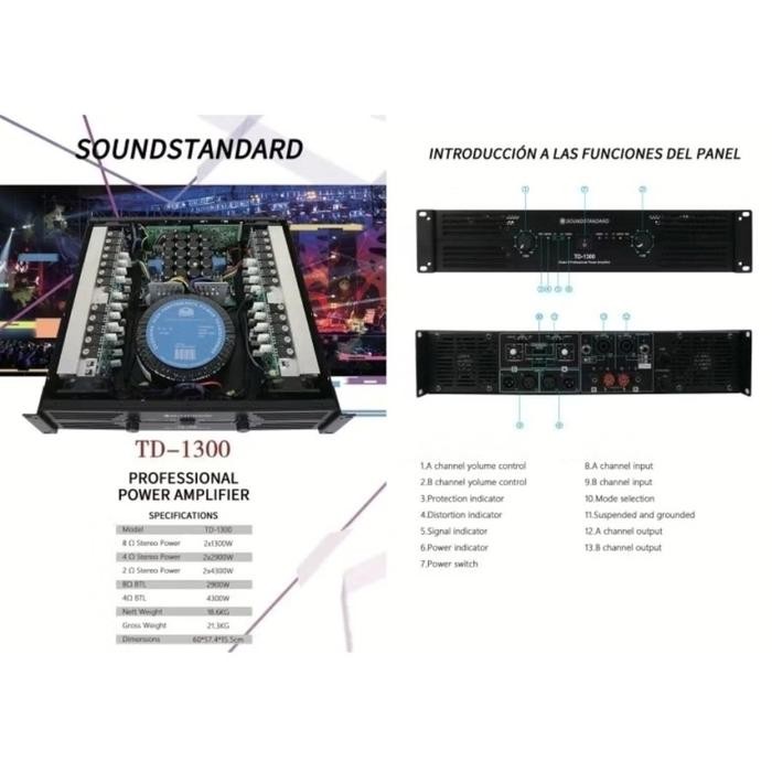 Power Amplifier Soundstandard Td1300 2X1300 Watt Td 1300