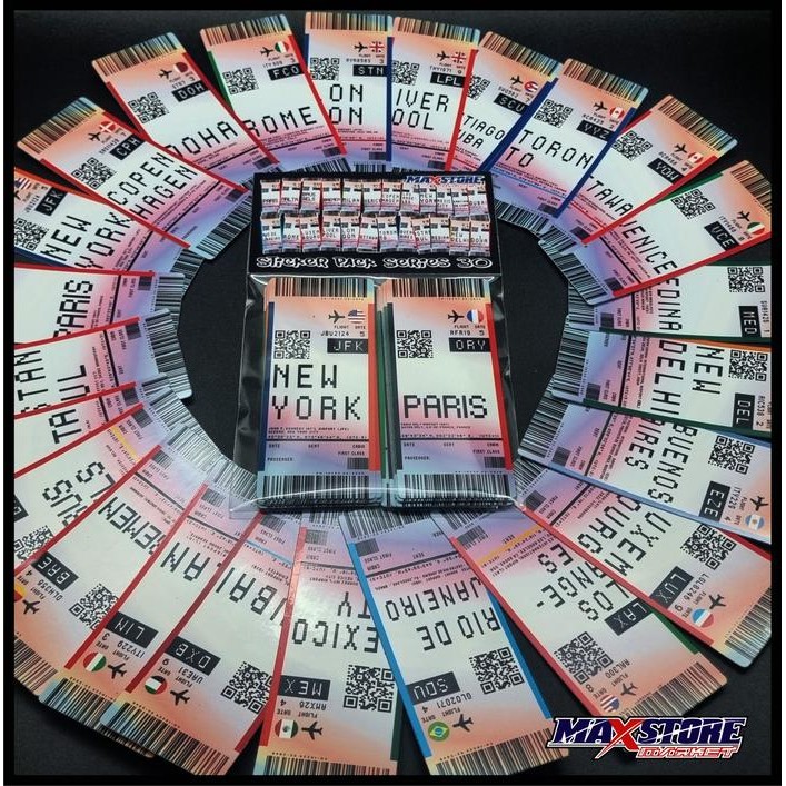 

STIKER BOARDING PASS / STICKER PARIS / LUGGAGE STICKER / USA STIKER