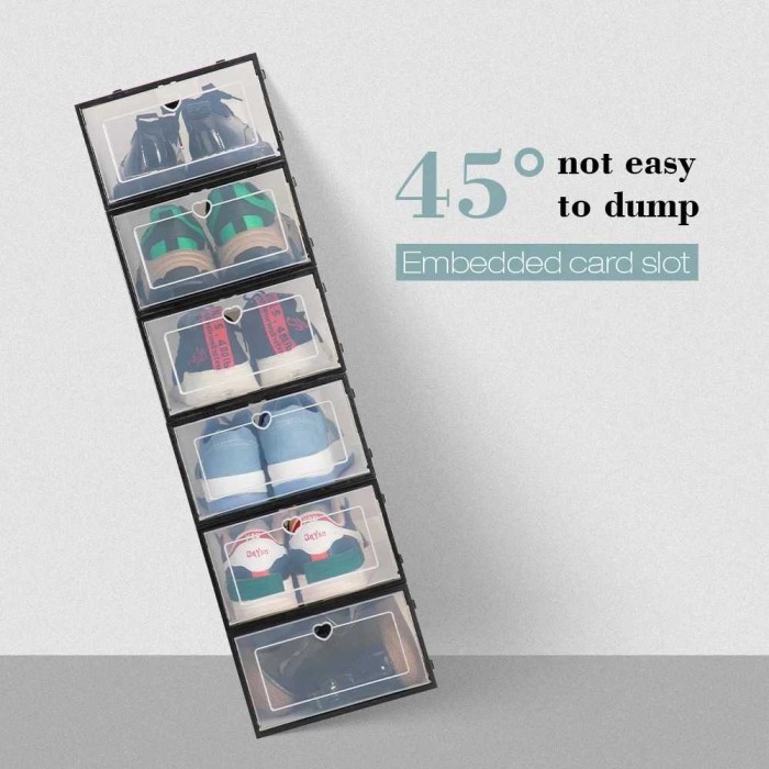 Rak Sepatu Plastik Kotak Sepatu Rakit Transparan Anti Debu Shoe Box Desain Kotak 6 pcs