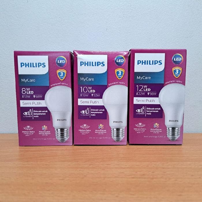 Philips Lampu LED Bulb Mycare 8w, 10w, 12w Warna Cahaya SEMI PUTIH 4000K