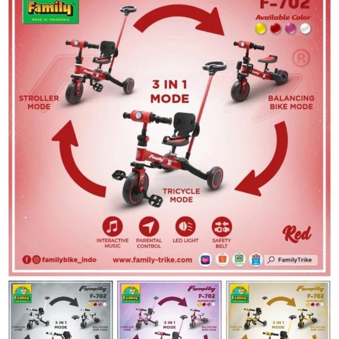 Tricycle Sepeda Roda 3 Balance Bike Family F702 F-702 F 702 3 In 1