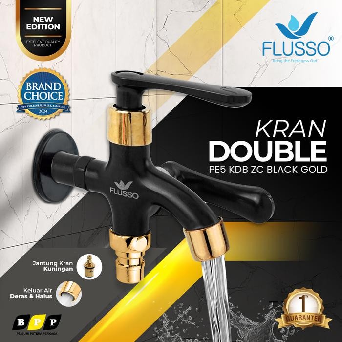 PREMIUM Flusso Kran Air Double Keran Shower Cabang Black Gold 820 Silver Minimalis